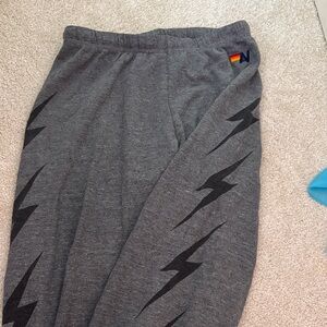 Aviator Nation Gray Sweatpants with Black Lightning Print